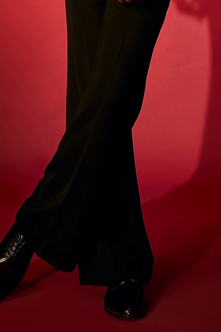 Red Velvet Sequins & Pearl Embroidered Tuxedo Set by Sarab Khanijou at Pernia's Pop Up Shop