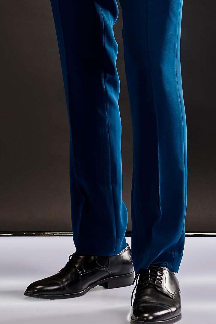 Teal Blue Sandwash Sequins Embroidered Tuxedo Set by Sarab Khanijou at Pernia's Pop Up Shop
