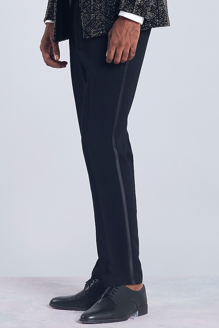 Black Sandwash Pearl Embroidered Tuxedo Set by Sarab Khanijou at Pernia's Pop Up Shop