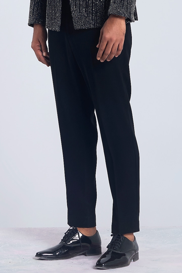 Black Sandwash Embroidered Tuxedo Set by Sarab Khanijou at Pernia's Pop Up Shop