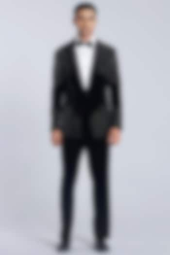 Black Velvet Placement Work Tuxedo Set by Sarab Khanijou at Pernia's Pop Up Shop