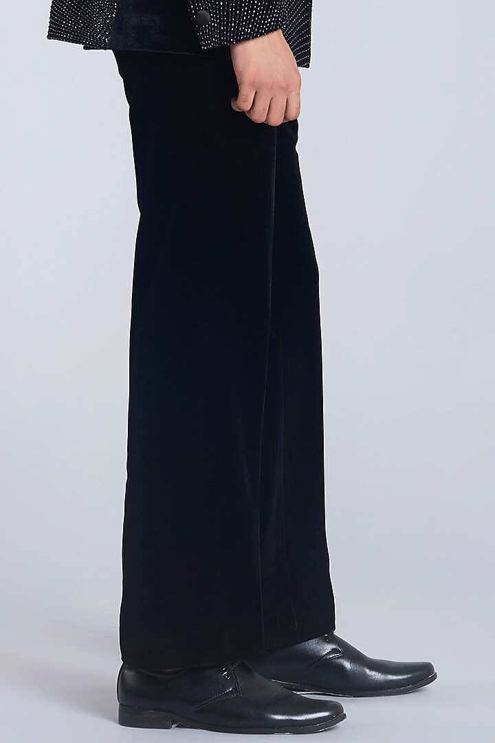 Black Velvet Placement Work Tuxedo Set by Sarab Khanijou at Pernia's Pop Up Shop