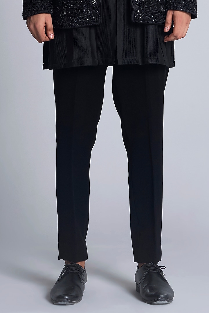 Black Sandwash Embroidered Groom Bandhgala Set by Sarab Khanijou at Pernia's Pop Up Shop