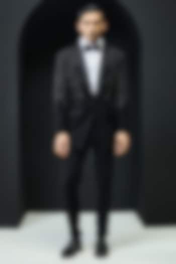 Black Sandwash Cutdana Embroidered Tuxedo Set by Sarab Khanijou at Pernia's Pop Up Shop