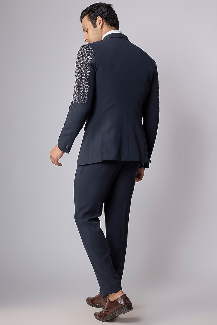 Navy Blue Suiting Tuxedo Set by Sarab Khanijou at Pernia's Pop Up Shop