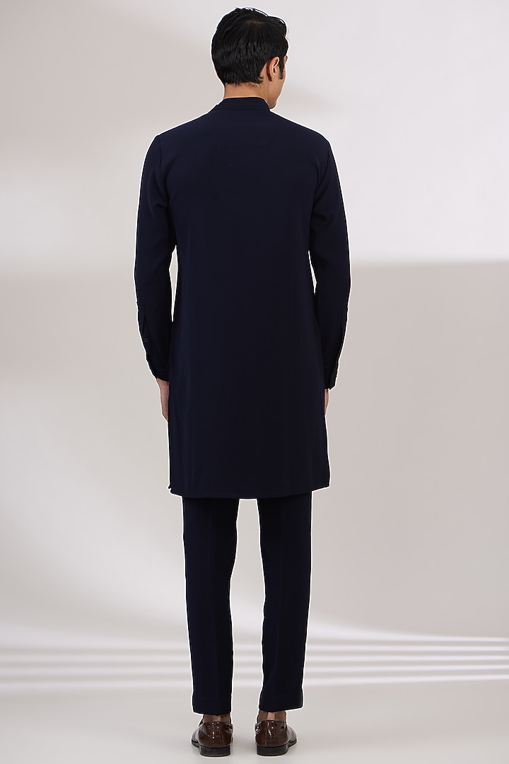 Navy Sandwash Cutdana Embroidered Pintuck Kurta Set by Sarab Khanijou at Pernia's Pop Up Shop