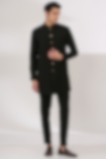 Bottle Green Sandwash Pintuck Front-Open Kurta Set by Sarab Khanijou at Pernia's Pop Up Shop