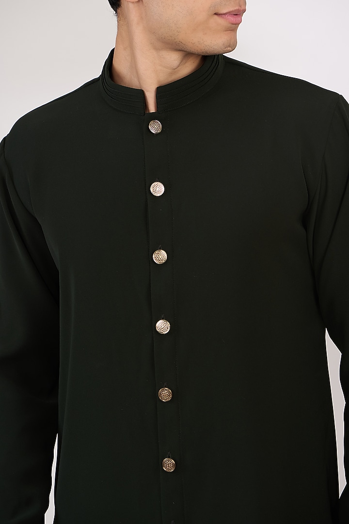 Bottle Green Sandwash Pintuck Front-Open Kurta Set by Sarab Khanijou at Pernia's Pop Up Shop