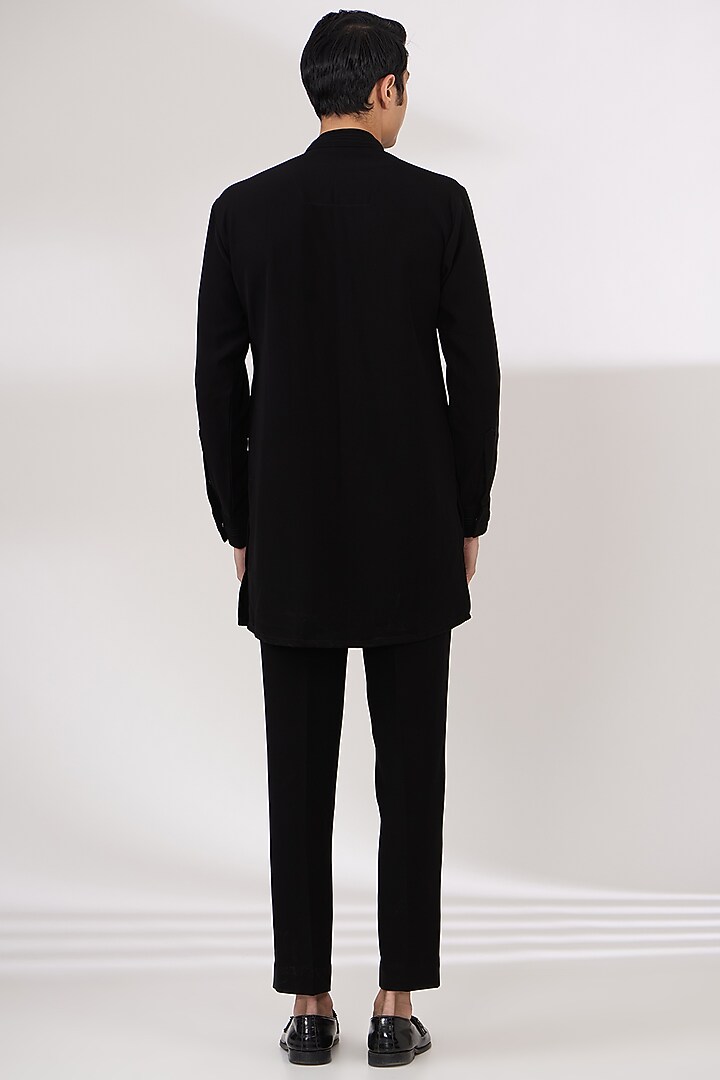 Black Sandwash Pintuck Front-Open Kurta Set by Sarab Khanijou at Pernia's Pop Up Shop