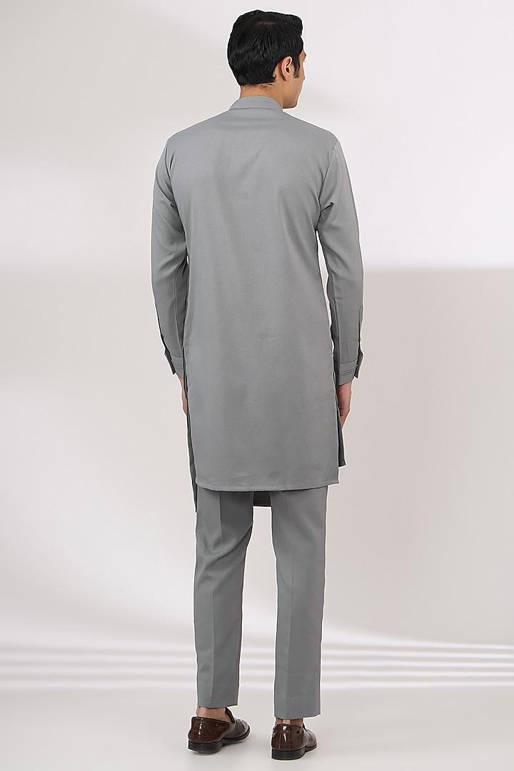 Grey Moss Pintuck Kurta Set by Sarab Khanijou at Pernia's Pop Up Shop