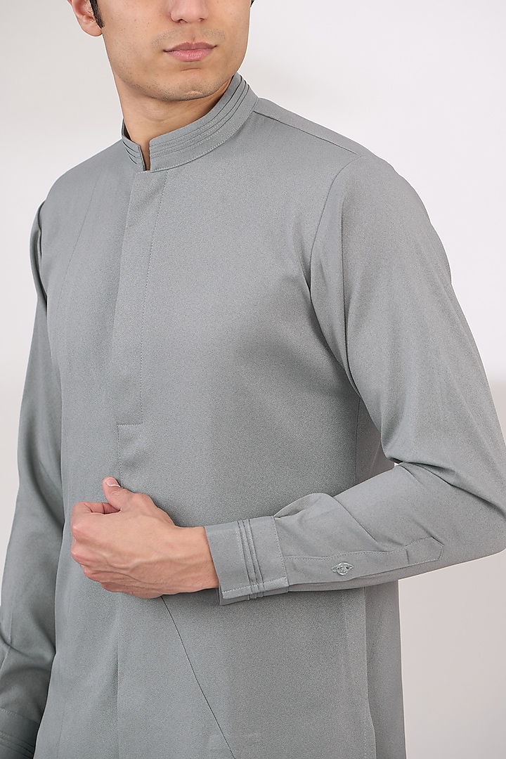 Grey Moss Pintuck Kurta Set by Sarab Khanijou at Pernia's Pop Up Shop