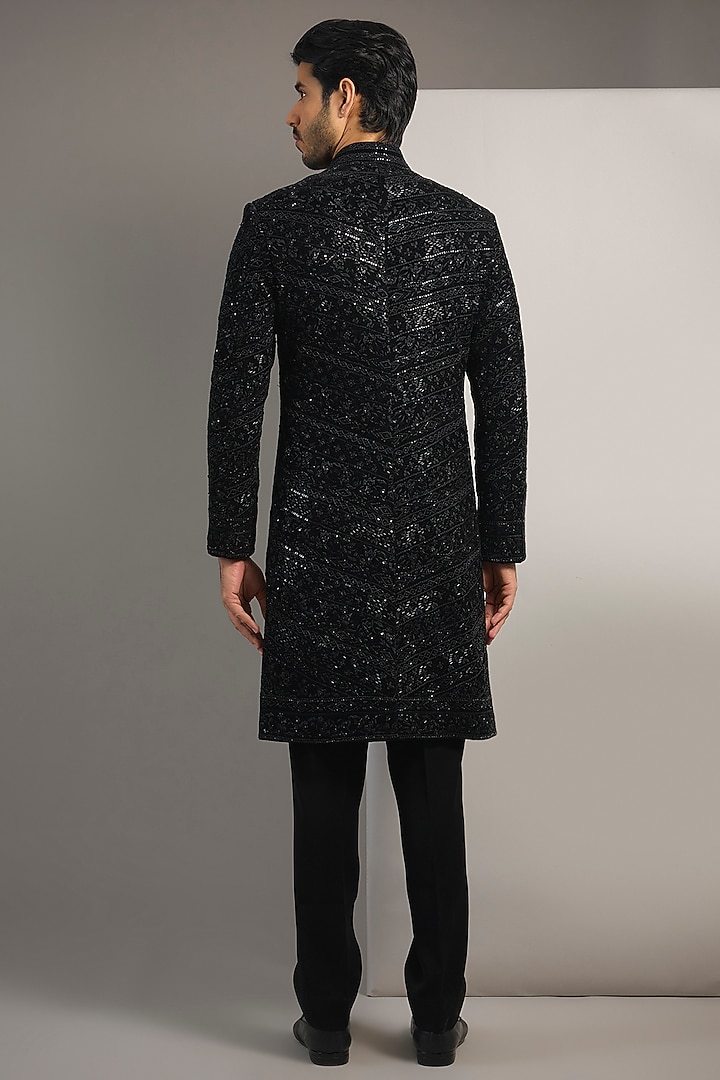 Black Sandwash Cutdana Work Indowestern Set by Sarab Khanijou at Pernia's Pop Up Shop