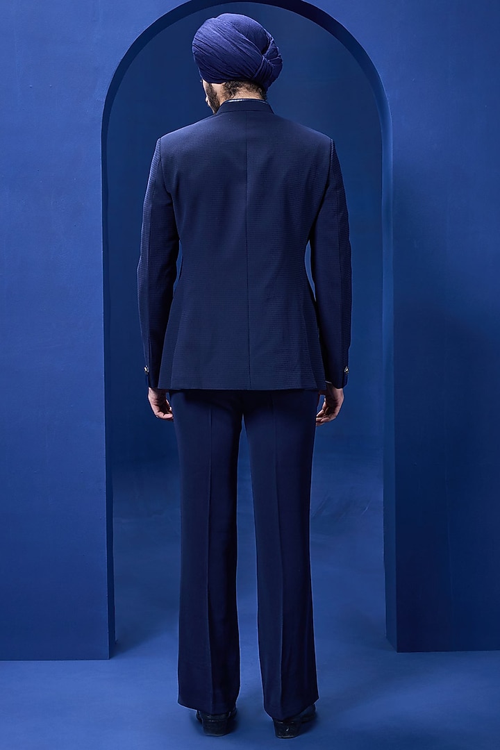 Navy Blue Suiting Fabric Wedding Bandhgala Set by Sarab Khanijou at Pernia's Pop Up Shop