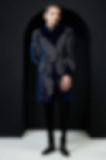 Teal Blue Velvet Sequins Work Groom Indowestern Set by Sarab Khanijou at Pernia's Pop Up Shop