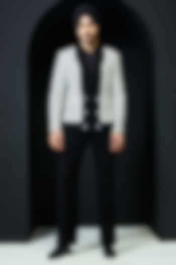 White & Black Jersey Striped Jacket Set by Sarab Khanijou at Pernia's Pop Up Shop