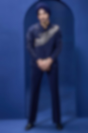 Navy Blue Crepe Embroidered Co-Ord Set by Sarab Khanijou at Pernia's Pop Up Shop