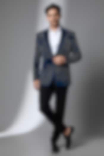 Teal Blue Sandwash Tuxedo Set by Sarab Khanijou at Pernia's Pop Up Shop