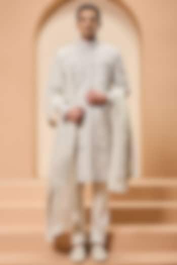 Ivory Matka Silk Thread Work Groom Sherwani Set by Sarab Khanijou at Pernia's Pop Up Shop