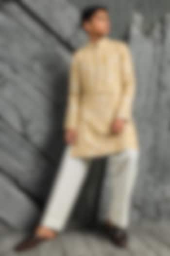 Dusty Ivory Chanderi Silk Cutdana Embroidered Kurta Set For Boys by Sarab Khanijou Kids at Pernia's Pop Up Shop