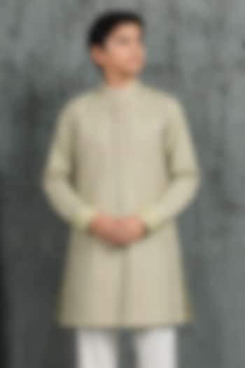 Mint Green Chanderi Silk Motif Embroidered Kurta Set For Boys by Sarab Khanijou Kids at Pernia's Pop Up Shop