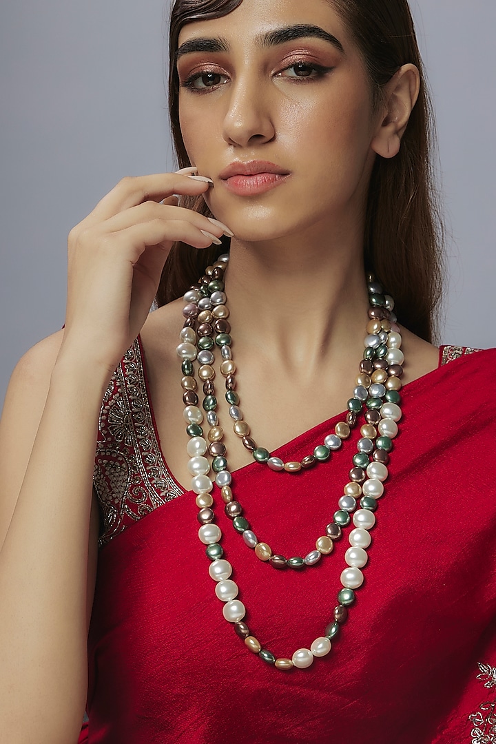 Multi-Colored Shell Pearl Layered Necklace by Jovi Jewels
