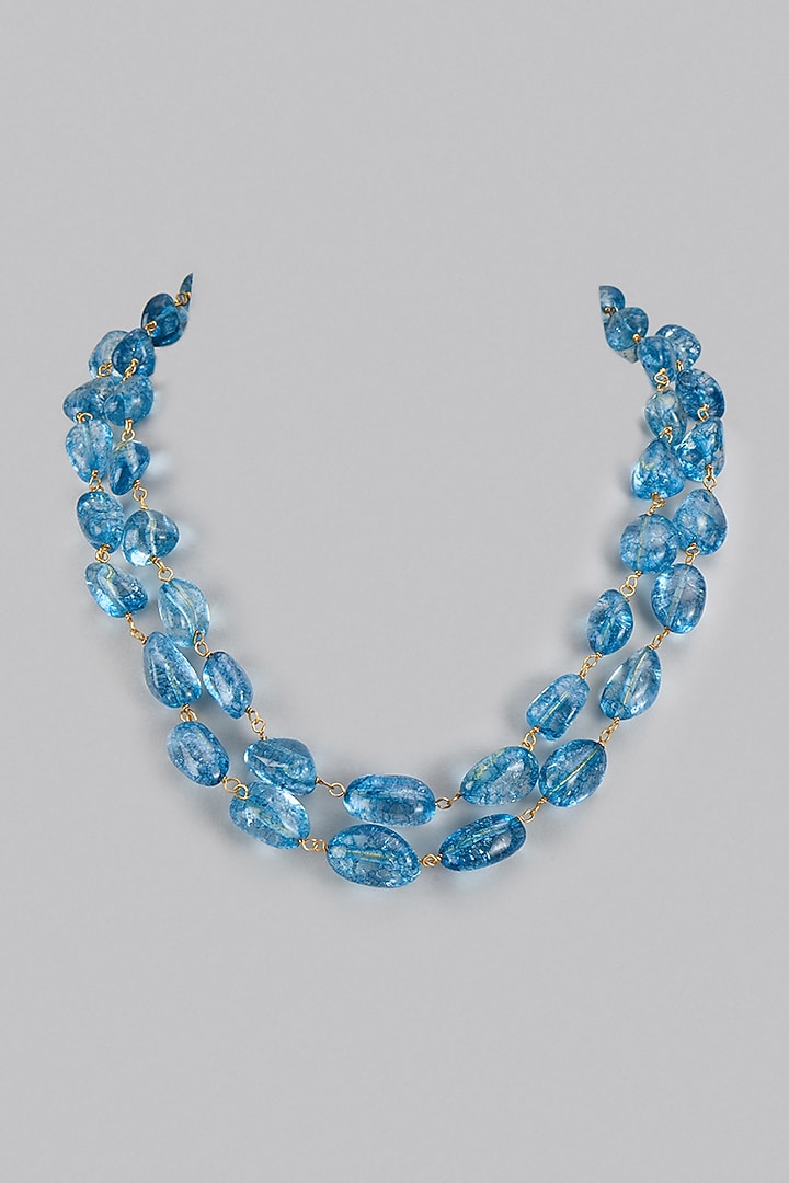 Gold Finish Blue Beads Layered Necklace by Jovi Jewels at Pernia's Pop Up Shop