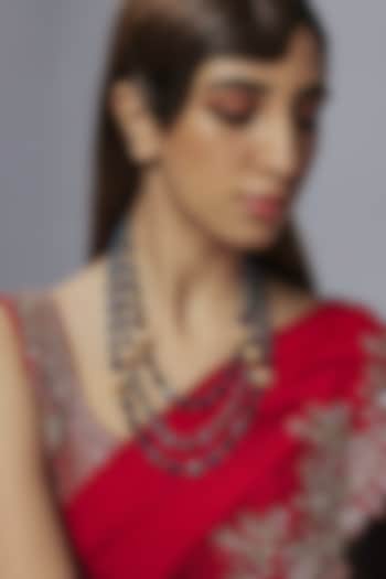 Gold Finish Blue & Grey Quartz Layered Necklace by Jovi Jewels at Pernia's Pop Up Shop