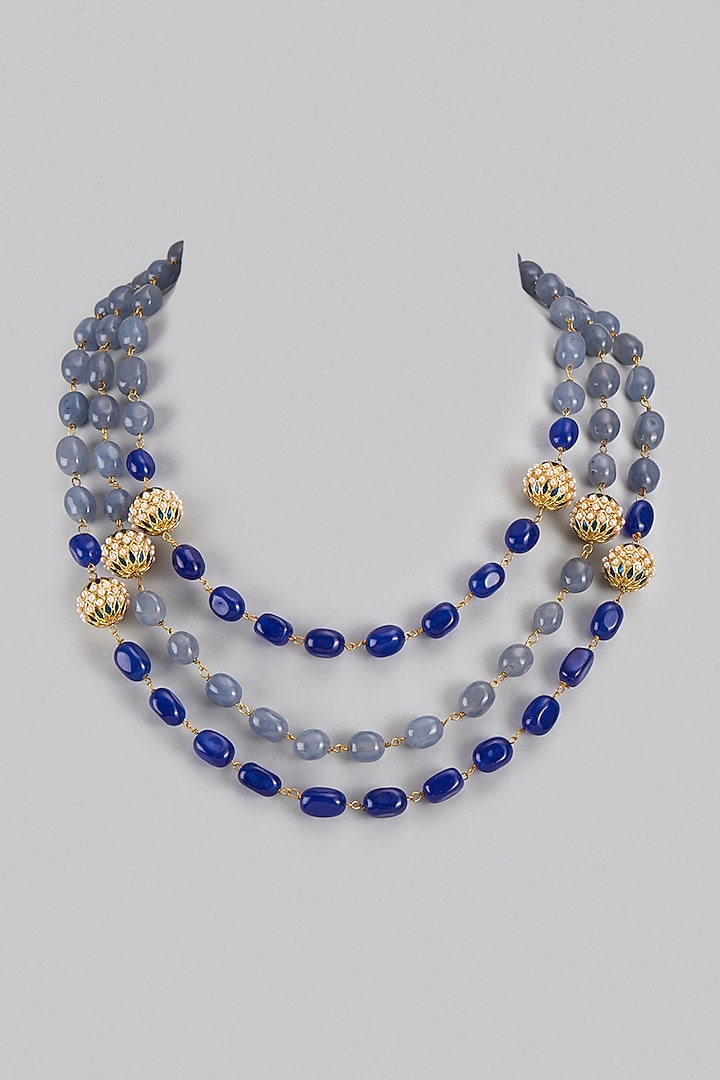 Gold Finish Blue & Grey Quartz Layered Necklace by Jovi Jewels at Pernia's Pop Up Shop