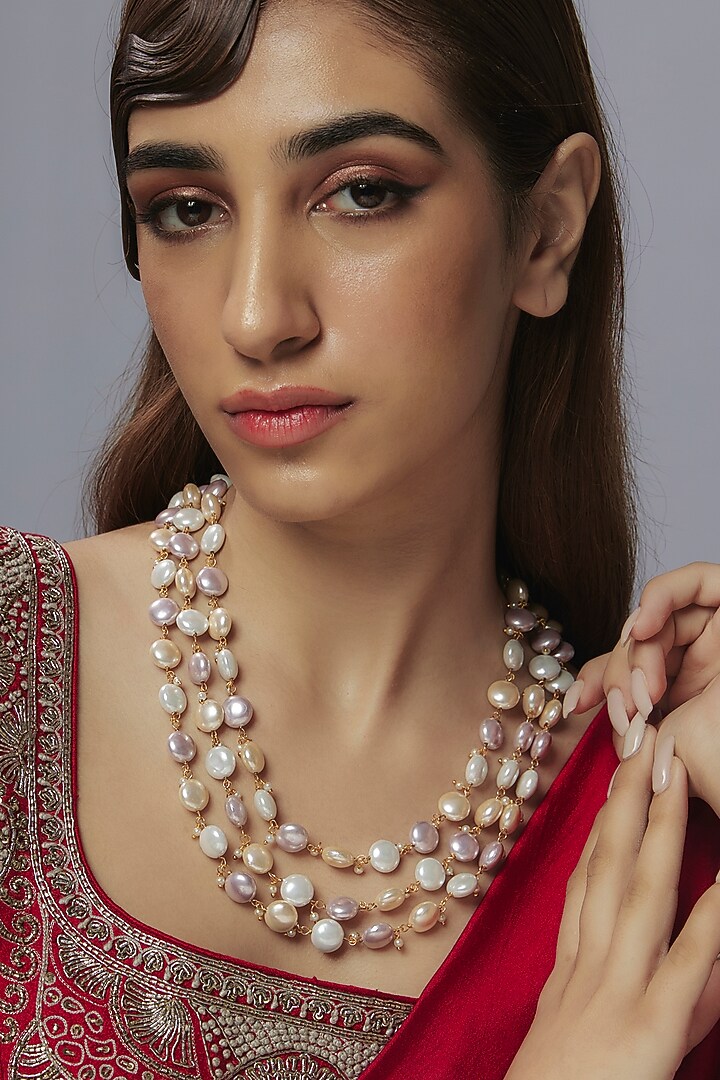 Gold Finish Shell Pearl Layered Necklace by Jovi Jewels at Pernia's Pop Up Shop