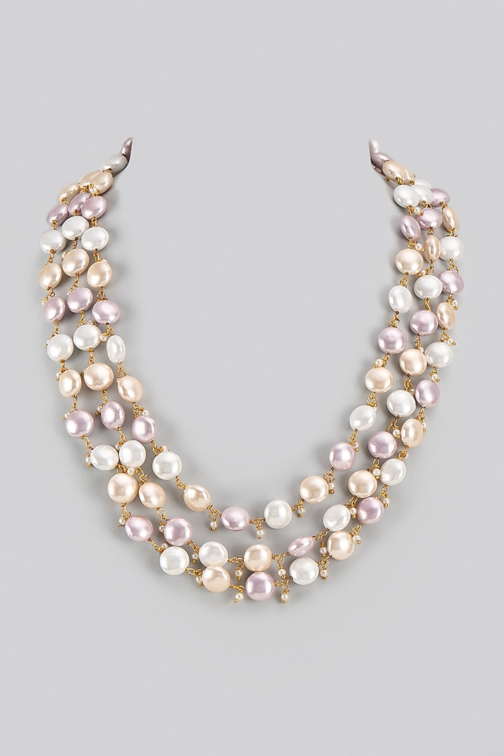 Gold Finish Shell Pearl Layered Necklace by Jovi Jewels at Pernia's Pop Up Shop