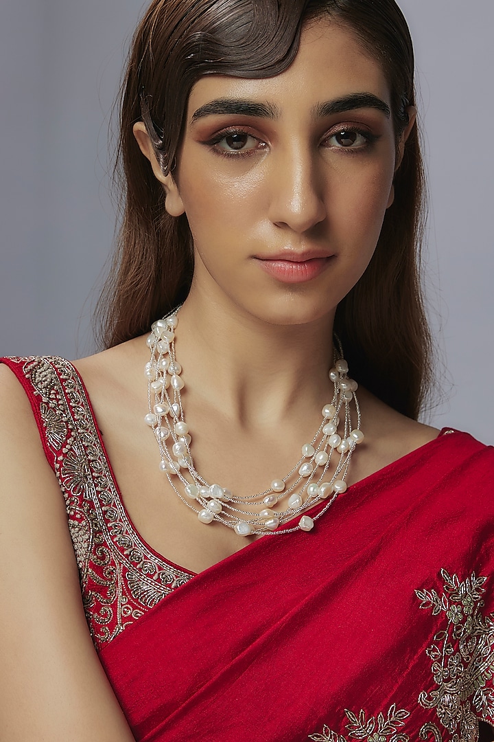 White Freshwater Pearl Layered Necklace by Jovi Jewels