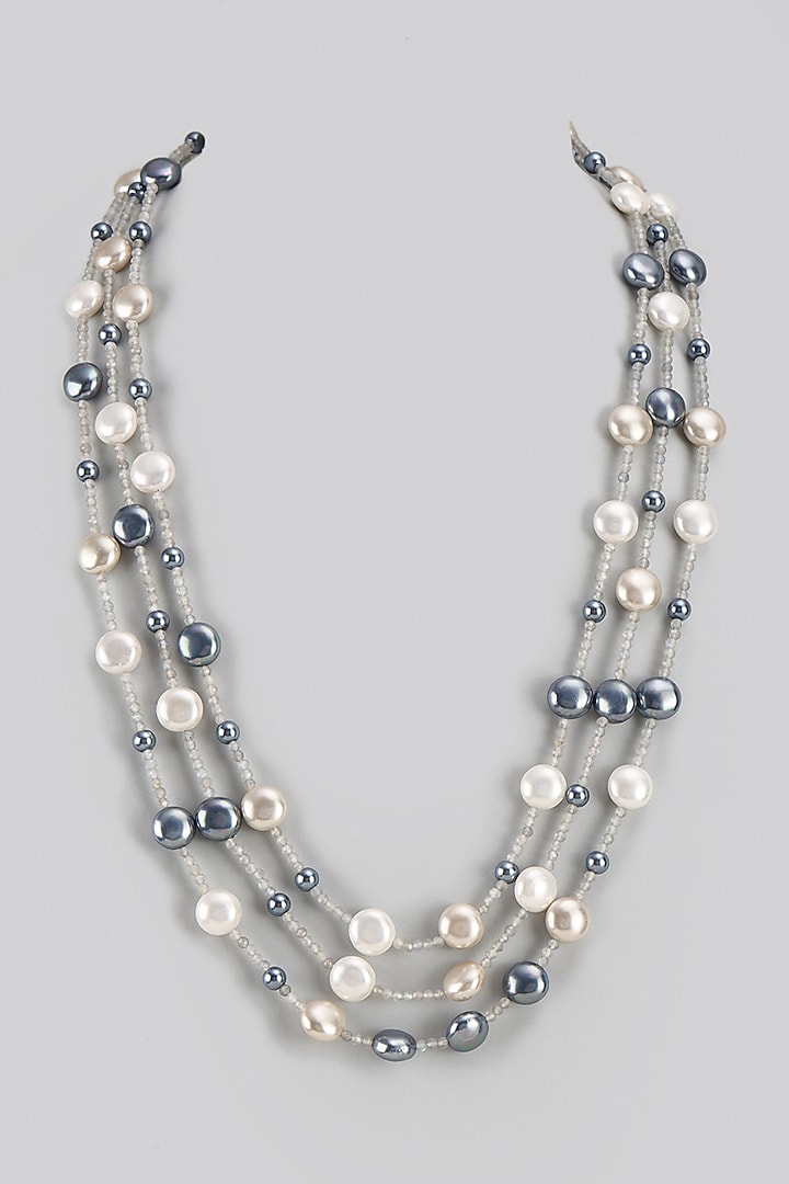 Multi-Colored Labradorite & Shell Pearl Layered Necklace by Jovi Jewels at Pernia's Pop Up Shop