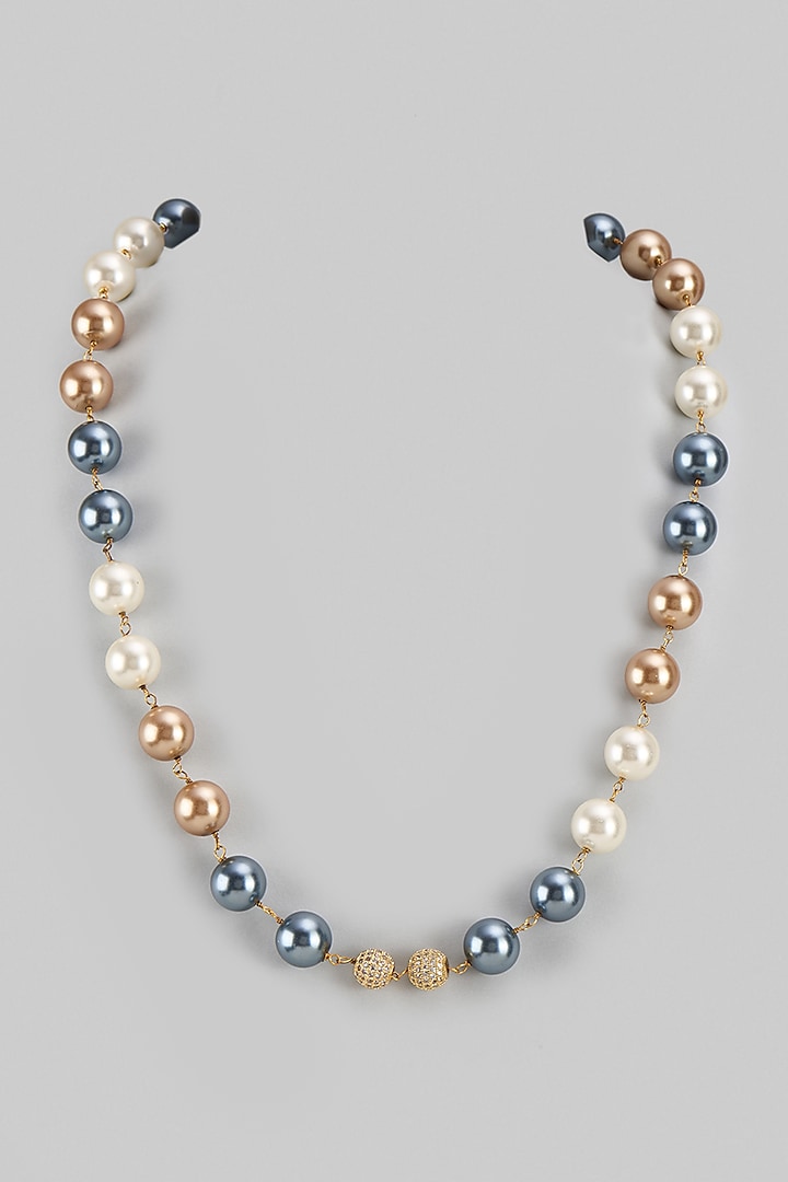 Gold Finish Shell Pearl Necklace by Jovi Jewels