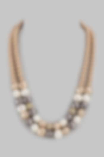 Gold Finish Swarovski Bead & Shell Pearl Layered Necklace by Jovi Jewels
