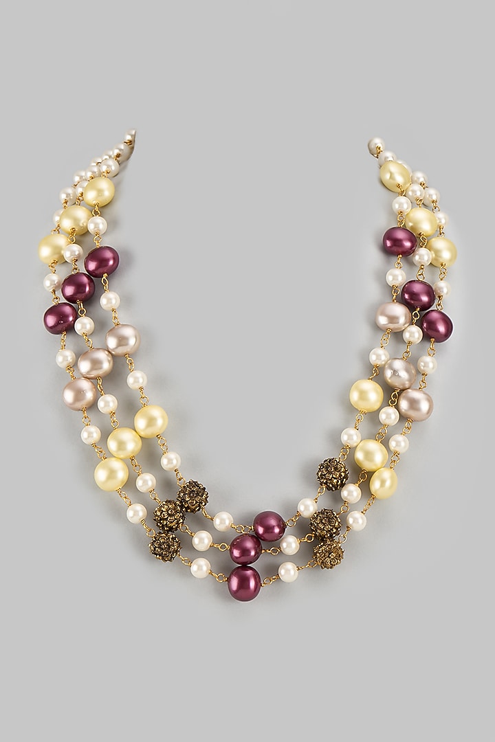Gold Finish Shell Pearl Layered Necklace by Jovi Jewels at Pernia's Pop Up Shop