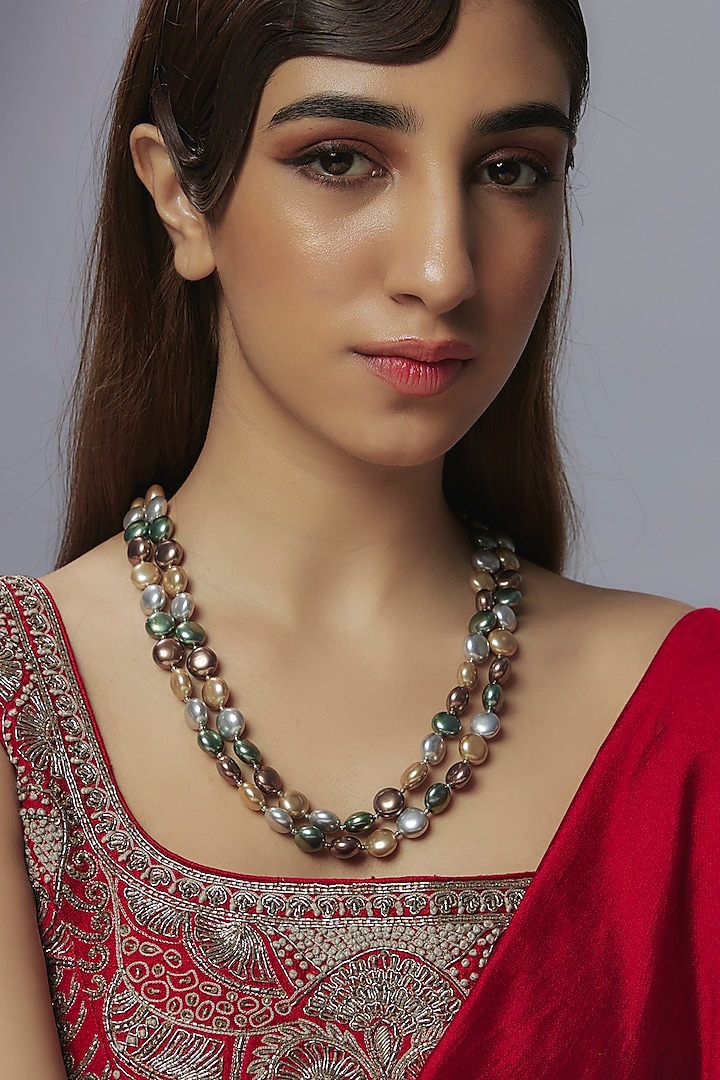 Multi-Colored Shell Pearl Layered Necklace by Jovi Jewels