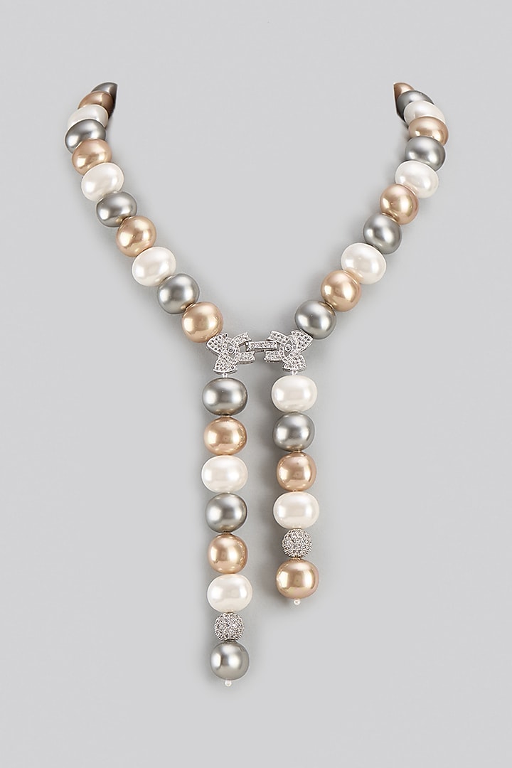 White Finish Shell Pearl & Crystal Swarovski Necklace by Jovi Jewels at Pernia's Pop Up Shop