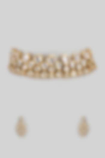 Gold Finish Kundan Polki & Peridot Choker Necklace Set by Jovi Jewels