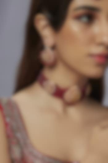 Gold Finish Kundan Polki & Red Jade Choker Necklace Set by Jovi Jewels