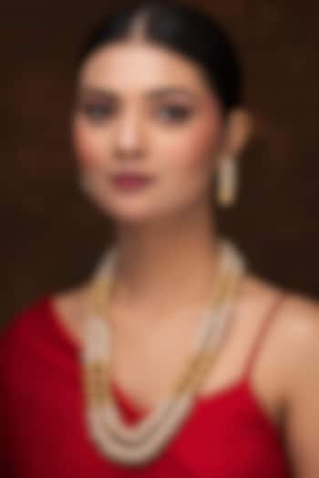 Gold Finish Pearl Long Layered Necklace Set by Jovi Jewels at Pernia's Pop Up Shop