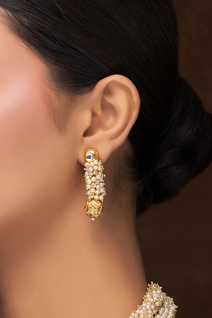 Gold Finish Pearl Long Layered Necklace Set by Jovi Jewels at Pernia's Pop Up Shop