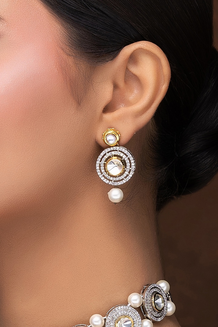 Gold Finish Kundan Polki & Pearl Choker Necklace Set by Jovi Jewels at Pernia's Pop Up Shop