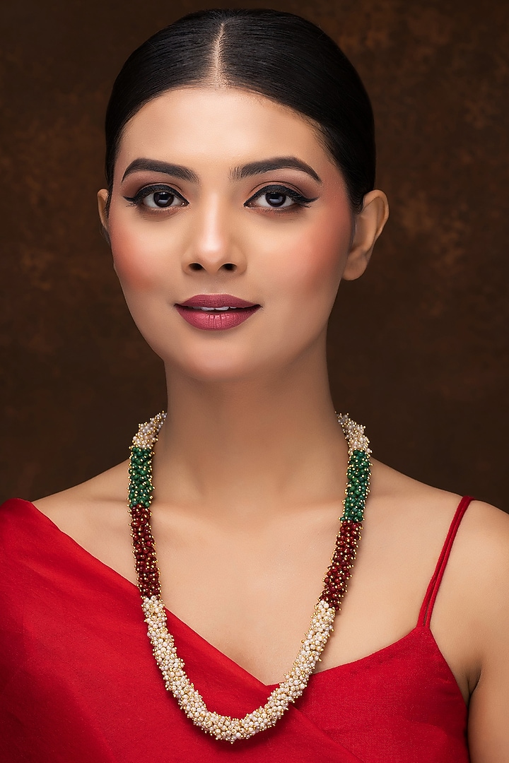 Gold Finish Tri-Colored Pearl Long Necklace by Jovi Jewels at Pernia's Pop Up Shop
