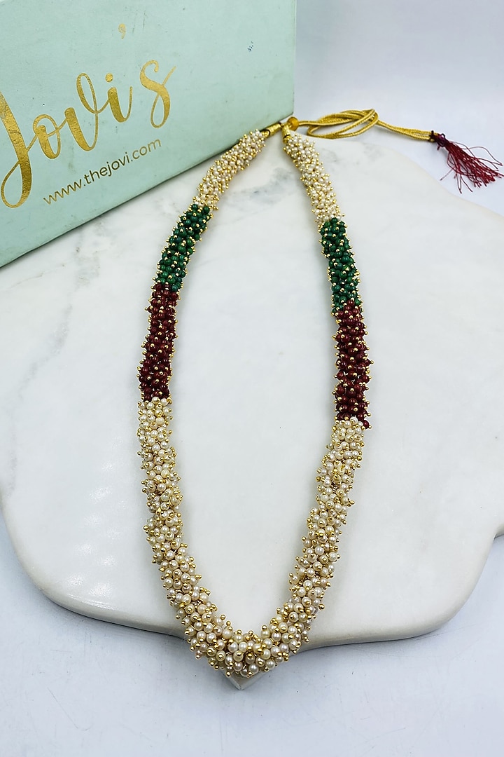 Gold Finish Tri-Colored Pearl Long Necklace by Jovi Jewels at Pernia's Pop Up Shop