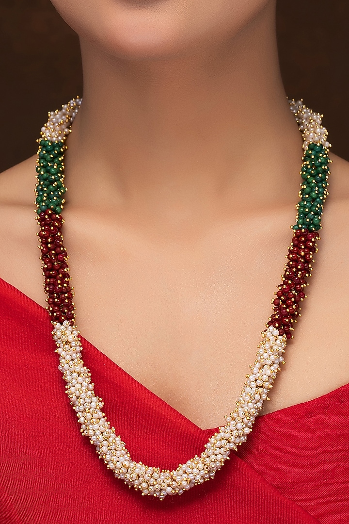 Gold Finish Tri-Colored Pearl Long Necklace by Jovi Jewels at Pernia's Pop Up Shop