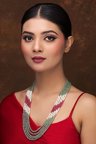 Green & Red Freshwater Pearl Long Necklace by Jovi Jewels