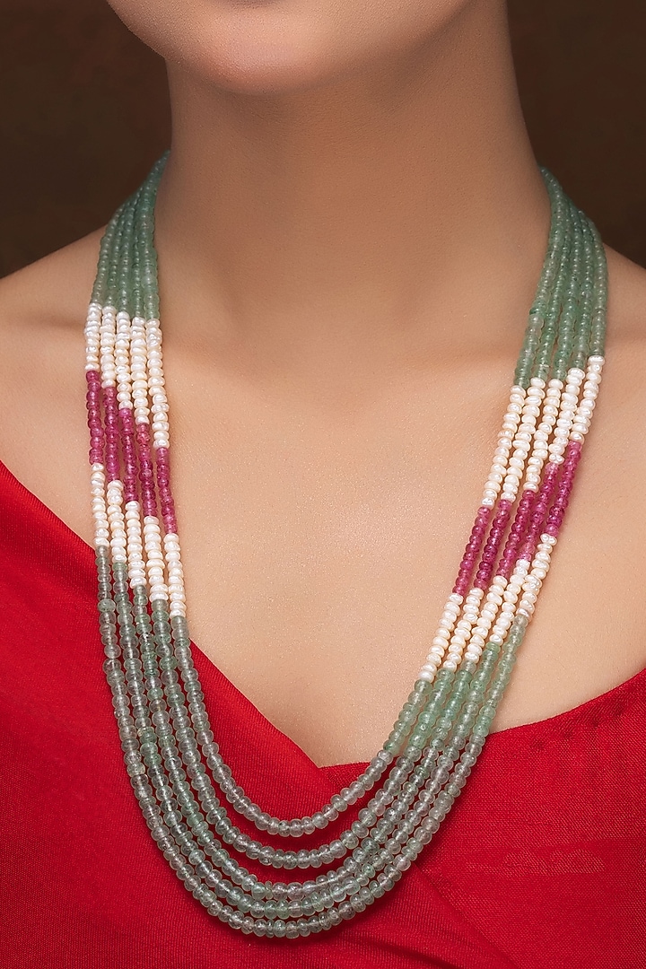 Green & Red Freshwater Pearl Long Necklace by Jovi Jewels at Pernia's Pop Up Shop