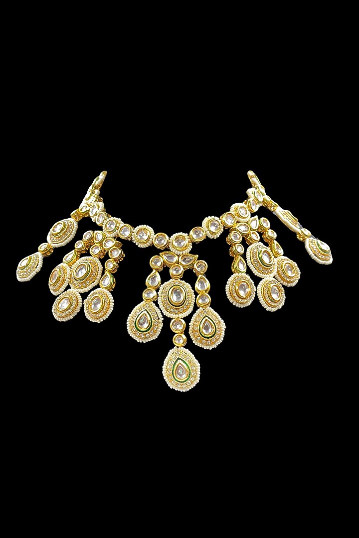 Gold Finish Kundan Polki Necklace Set by Jovi Jewels at Pernia's Pop Up Shop