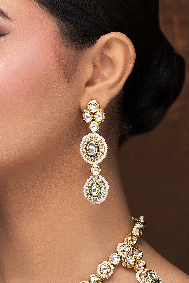 Gold Finish Kundan Polki Necklace Set by Jovi Jewels at Pernia's Pop Up Shop