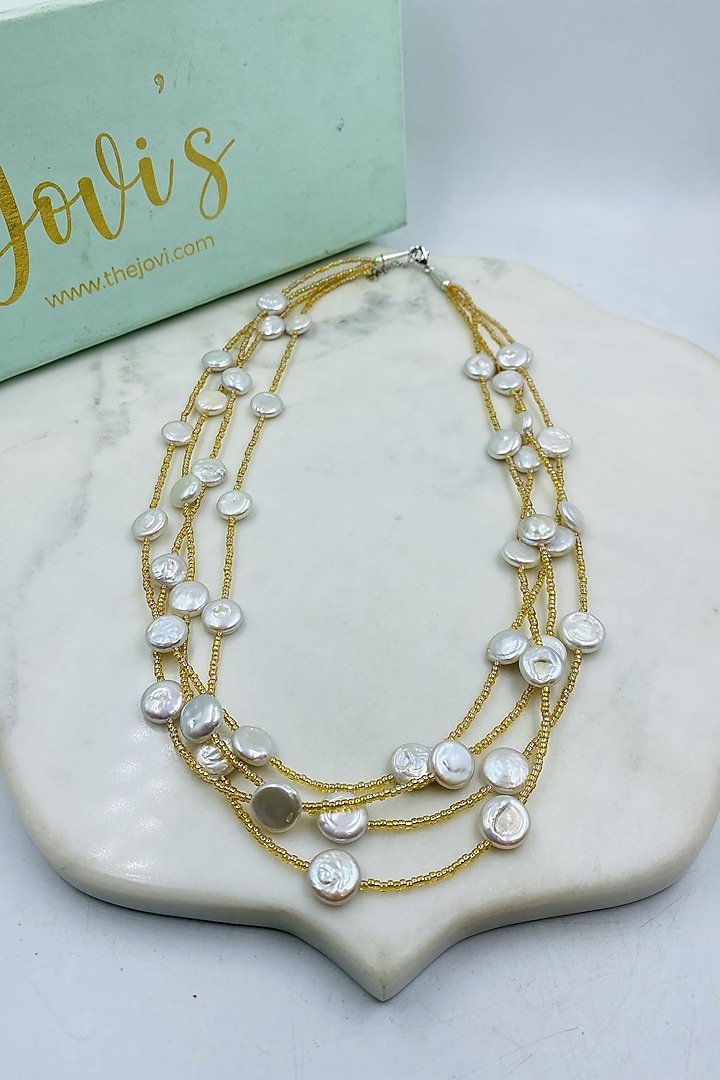 Golden Freshwater Pearl Layered Necklace by Jovi Jewels at Pernia's Pop Up Shop